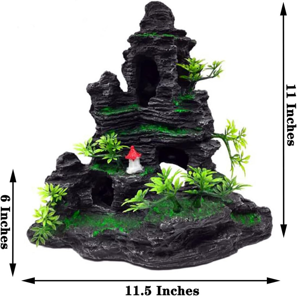 Aquarium Ornament - Mountain View Stone Tree Rock Cave Fish Tank Decorations with Small Pavilion