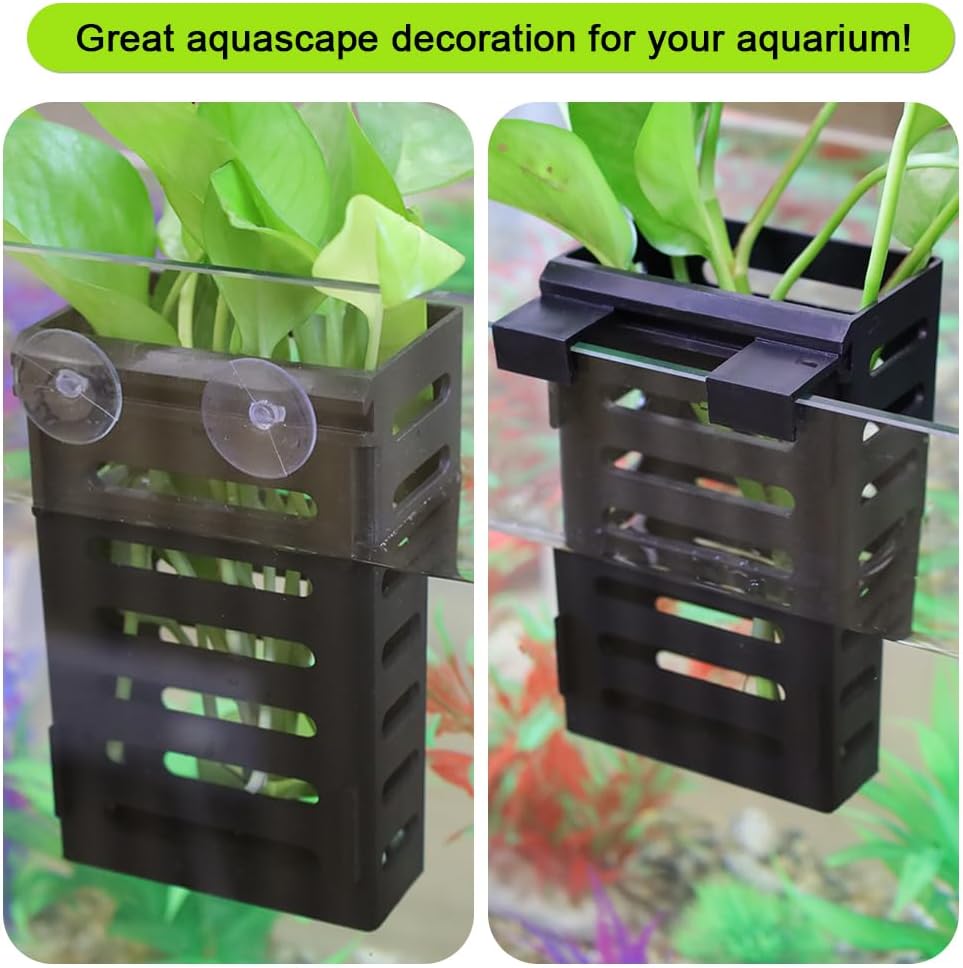 Upgraded Hanging Aquarium Plant Holder,2 Pcs Plastic Aquatic Plant Holders with Hooks and Suction Cups for Fish Tank Plant Decoration
