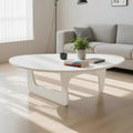 Solid Wooden Modern Triangle Coffee Table: Unique Funky Coffee Tables for Living Room, Oval Mid-Century Irregular Abstract Tea Tables for Patio Office Balcony Bedroom (White, 50" L x 31" W x 16" H)