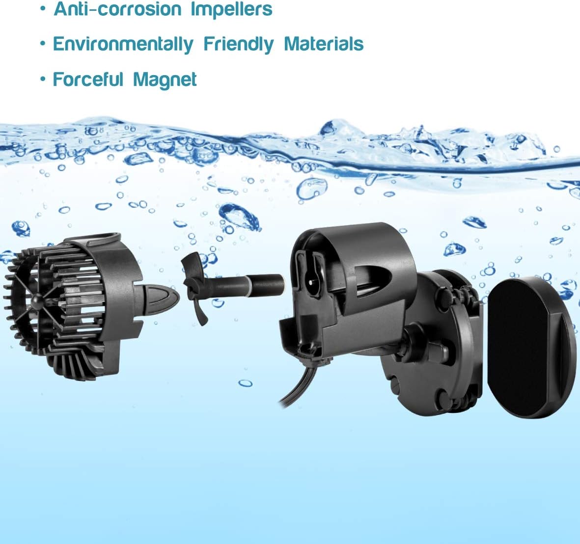 AQQA Wave Maker Pump, 530GPH Aquarium Circulation Pump 360 Degree Rotatable Submersible Powerhead Pump with Magnet Suction Base for Marine and Freshwater Aquariums（3W)