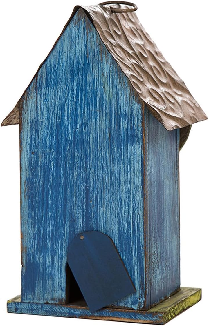 Glitzhome 9.84 Inch Bird House Distressed Leaves Wooden Garden Birdhouse for Outside