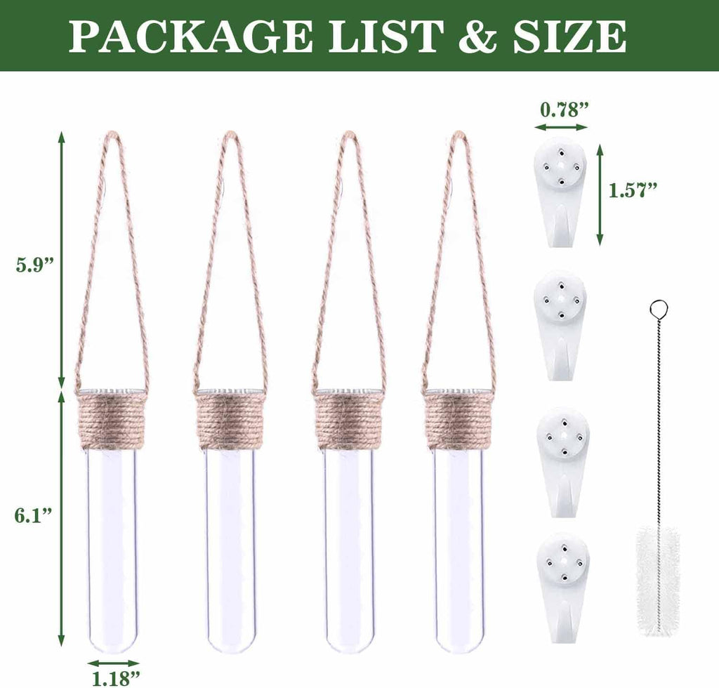 ARTORA Plant Propagation Hanging Glass Planter Terrarium Wall Mounted Decorative Flower Vase Hydroponic Plant Cultivation Test Tube for Home Office Decor (4PCS)