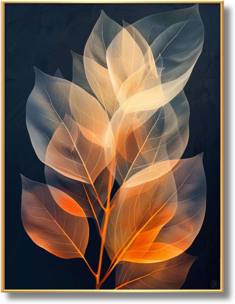 Botanical Leaf Canvas Wall Art, Modern Nature-Inspired Decor for Living Room, Bedroom, Office Ready to Hang (Serene Hues, 20"Wx27"H/52x70cm, Gold Frame)