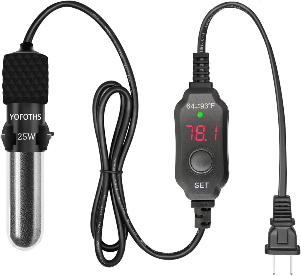 Adjustable Mini Aquarium Heater3-5 Gallons Submersible Small Fish Tank Heater 25W Digital Display Thermostat External Temperature Controller (25W)