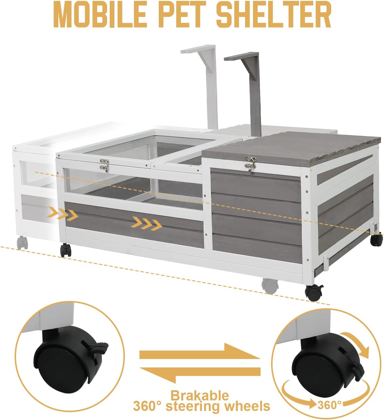 PetsCosset Tortoise Habitat Wooden Tortoise House, Indoor Turtle Enclosure Outdoor Reptile Cage with Removable Bottom, Light Support, Openable Roof