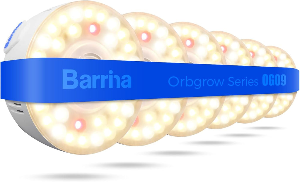 Barrina Orbgrow OG09 Puck LED Grow Light with 660nm Red LEDs, 54W(6 x 9W, 810 Watt Equiv), Plant Lights for Indoor Plants Full Spectrum, Magnetic & Linkable, Small Grow lamp for Plant Shelf, 6 Packs