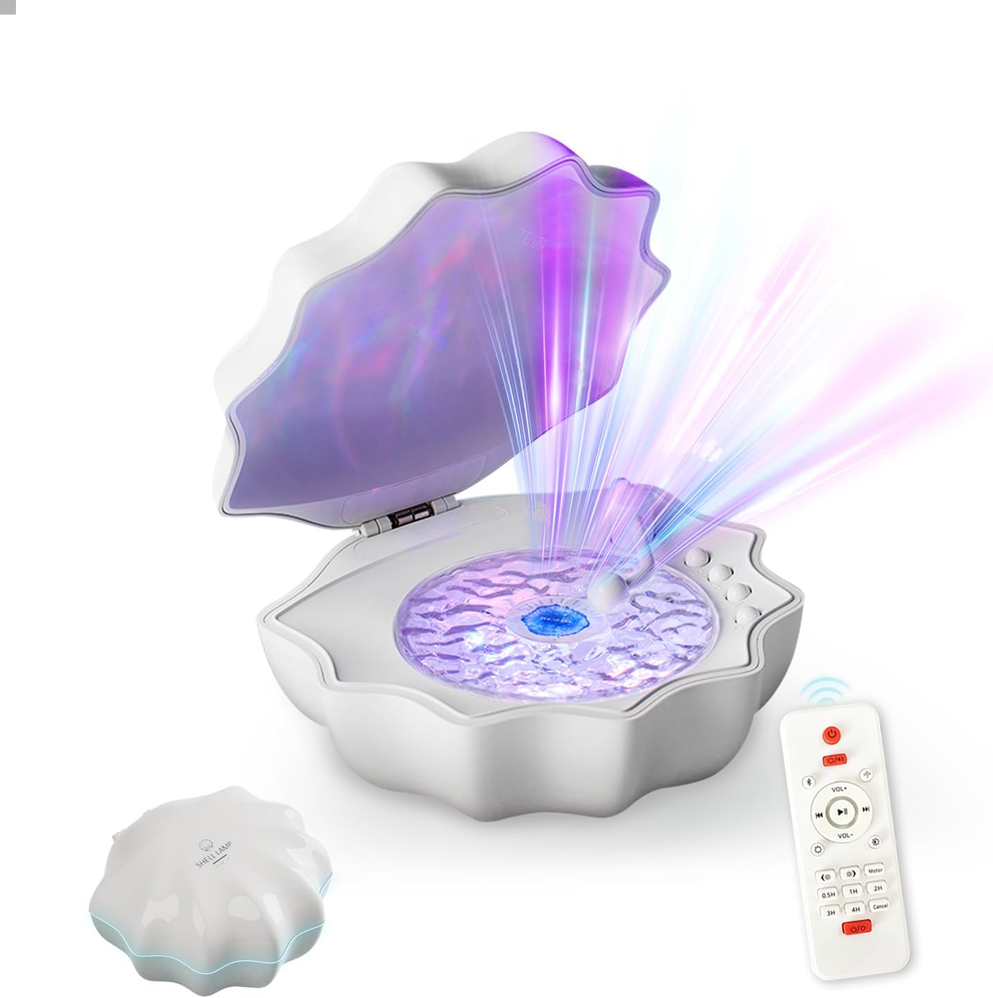 Ocean Wave Projector Light, Shell Night Light Built-in Bluetooth Speaker, Remote Control, White Noises for Home Decor/Relaxation/Party/Music/Gift (White)