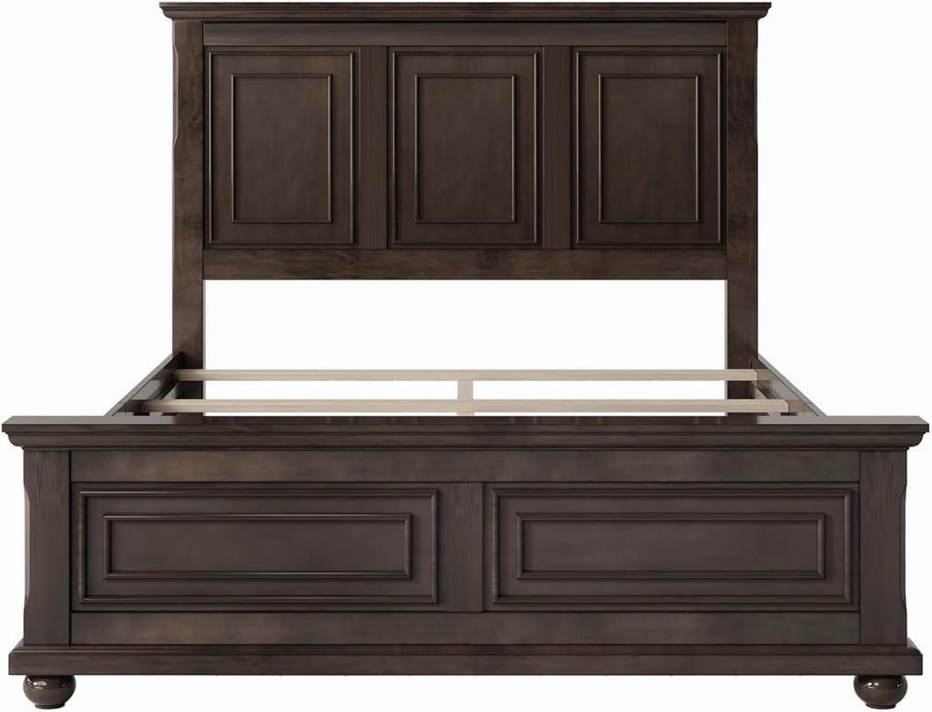 Merax Traditional Town and Country Style Pinewood Vintage Queen Bed, Rich Brown