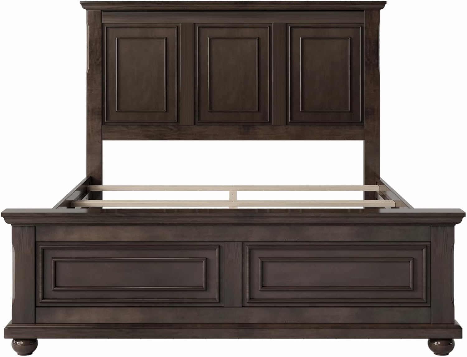 Merax Traditional Town and Country Style Pinewood Vintage Queen Bed, Rich Brown