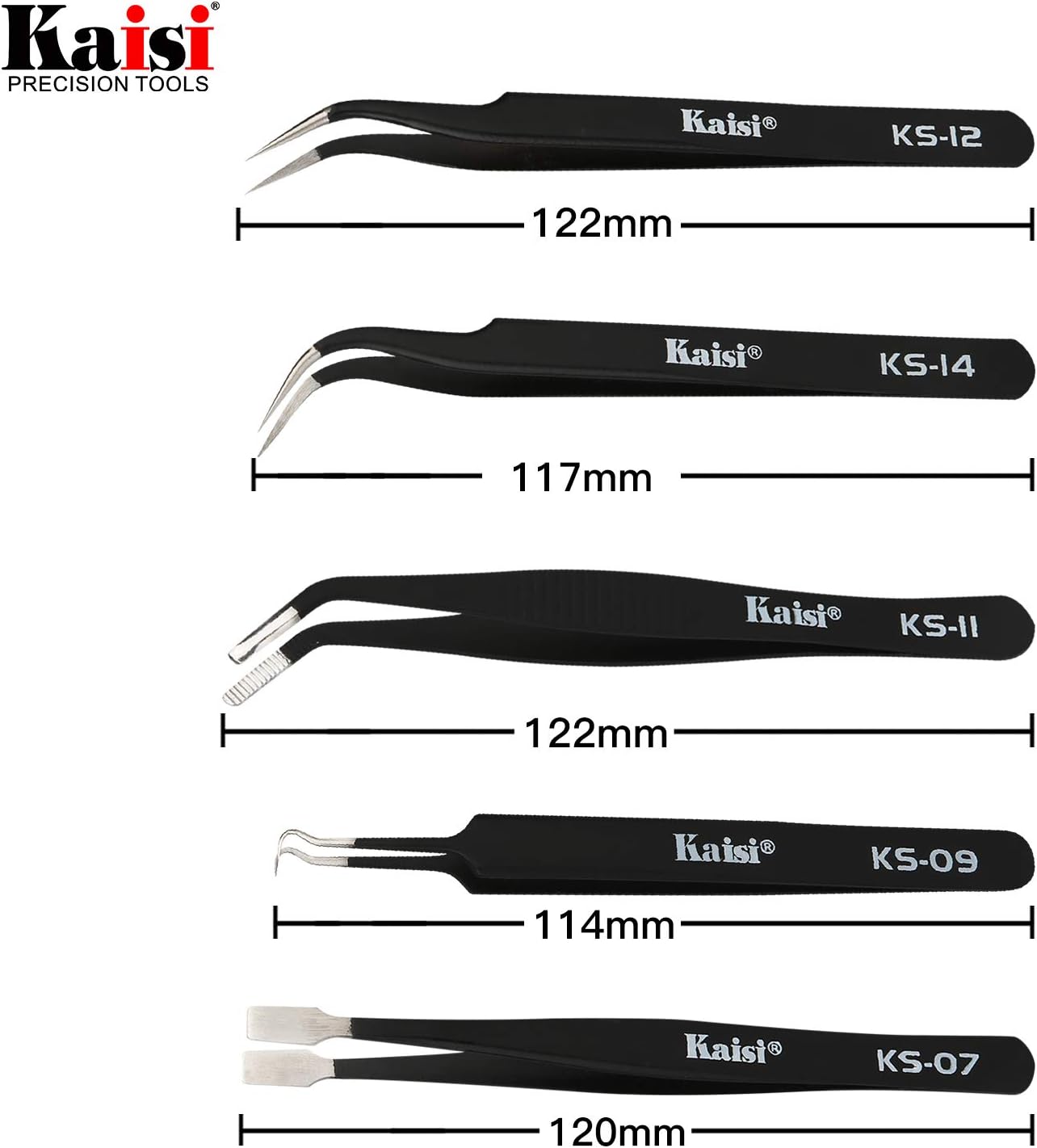 Precision Tweezers Set, Kaisi 12 PCS ESD Tweezer Set, Anti-Static Stainless Steel Tweezers Kit Curved Tweezers for Craft, Jewelry, Electronics, Laboratory Work