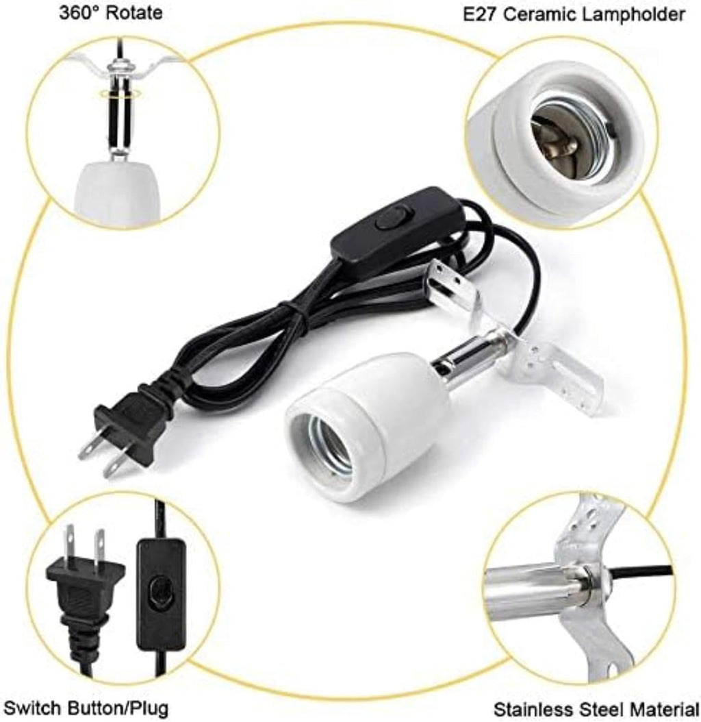 CHICIRIS 300W Lamp Socket, 360° Rotatable Heating Light Adjustable Bracket Kit with One-Button Switch, E26/E27 Ceramic Lamp Holder, for Aquarium, Lizard, Tortoise, Snake (Without