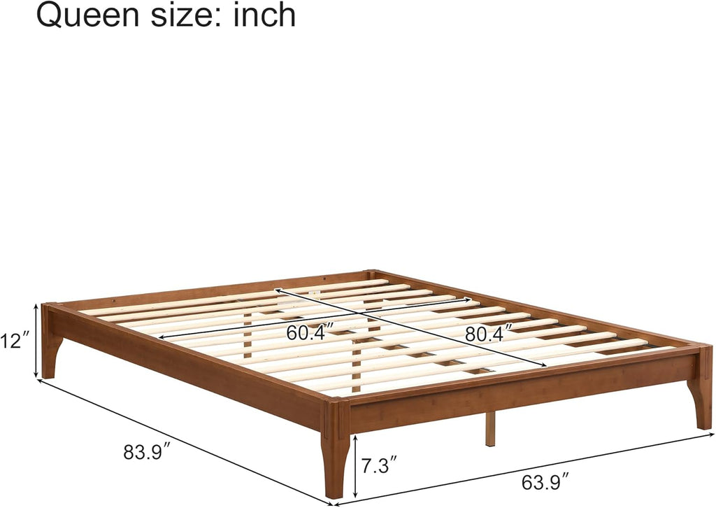 Merax Queen Size Bamboo Wood Platform Bed with No Headboard, Under Bed Storage, Wood Slat Support, No Box Spring Needed, Easy Assembly, Brown