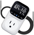 Digital Thermostat Outlet, Plug in Thermostat for Heater, Reptile & Greenhouse - 15A/1800W Temperature Controlled Plug with VA Display, Cyclic Timing/Countdown (-40°F~210°F), White