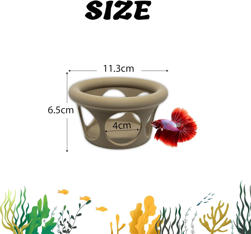 Floating Betta Fish Hideaway, Aquarium Suspended Resting Spot, Feeder for Small Fish and Shrimp, 3D Printed, Decorative Floating Cave Accessory for Aquariums. (Wood Color)