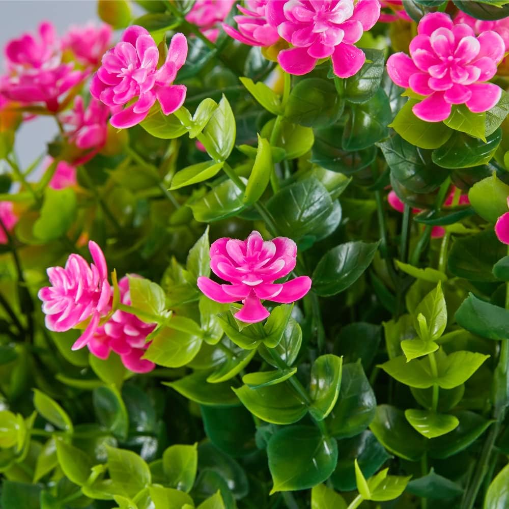 8 Bundles Artificial Flowers, Fake Artificial Greenery UV Resistant No Fade Faux Plastic Plants for Wedding Bridle Bouquet Indoor Outdoor Home Garden Kitchen Office Table Vase(Pink)
