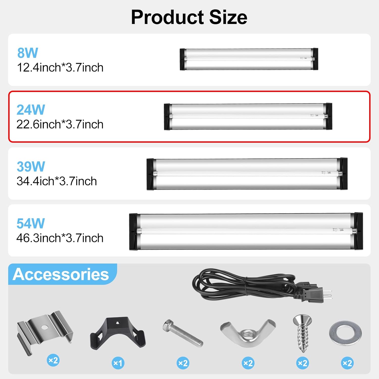LUCKY HERP T5 Reptile Light Fixture Combo Kit 24W (New Upgrade), UVB Reptile Light Fixture with Desert UVB 10.0 22" Fluorescent Tube, UVA UVB Reptile Light for Lizard, Bearded Dragon, Tortoise