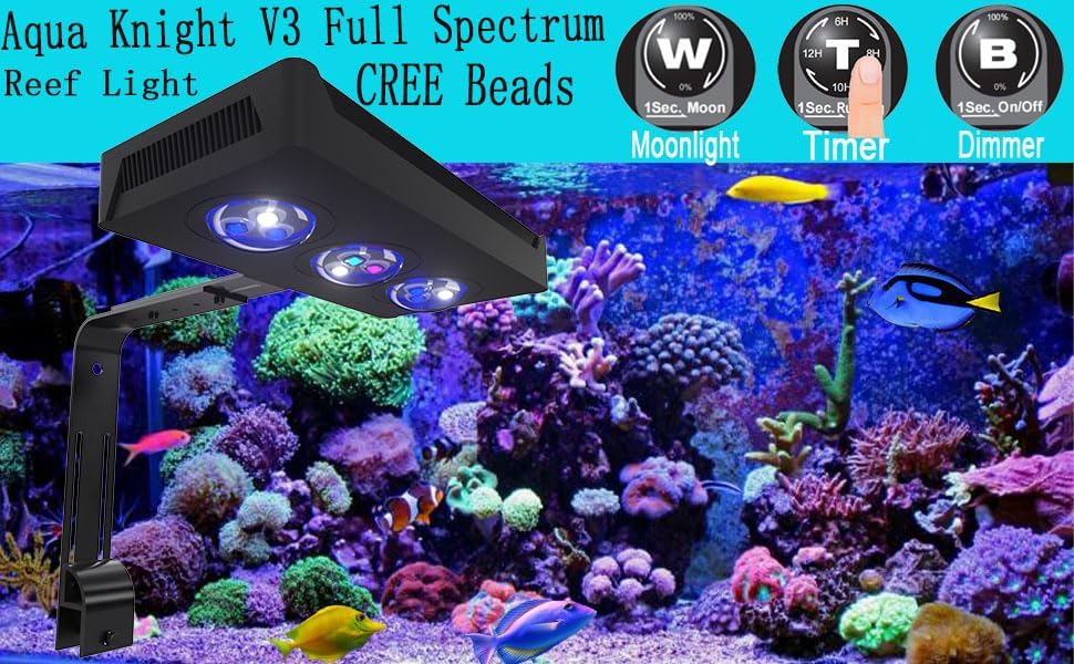 Aqua Knight A029 3rd Gen 30W Full Spectrum Reef Aquarium Light 2 Channels Dimmable Control with Timer Sunrise Sunset Moonlight for 10-24Inch(40Gal Saltwater Nano Tank (Coral SPS LPS Fish)