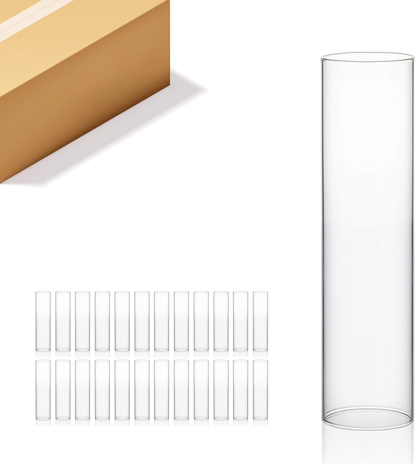 WGVI Hurricane Candle Holder Sleeve, Wide 2.5", Height 10", Clear Glass Cylinder Candleholder, Chimney Tube, Open Ended Candle Shade, 24 Pieces Bulk