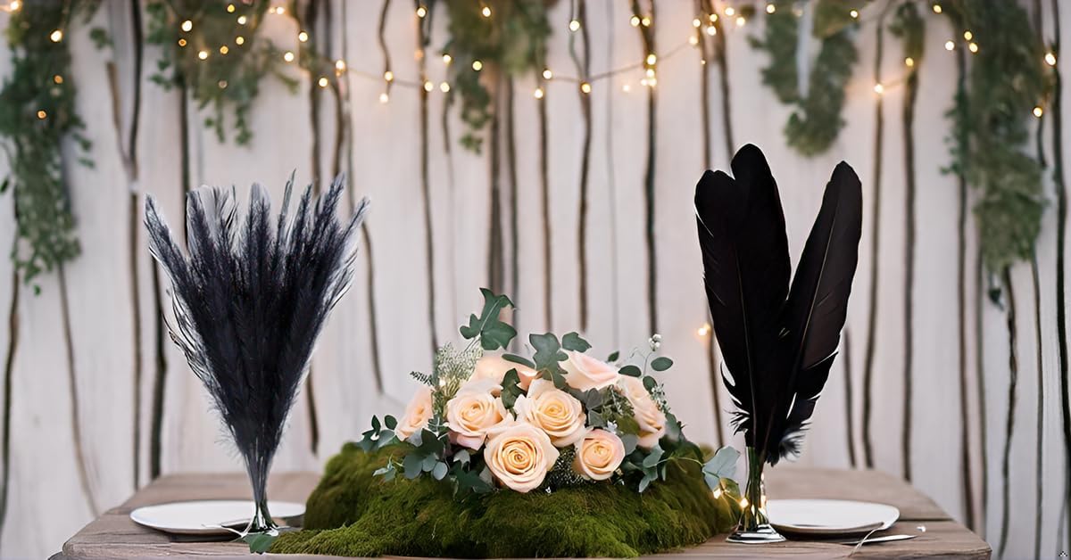 UiiziC Faux Pampas Grass 8 PCS 30"/76cm Dried Fluffy Artificial Flowers Ascendant Grass for Vase Fillers Wedding Party Bouquets Home Hotel Centerpieces Decor (Black)
