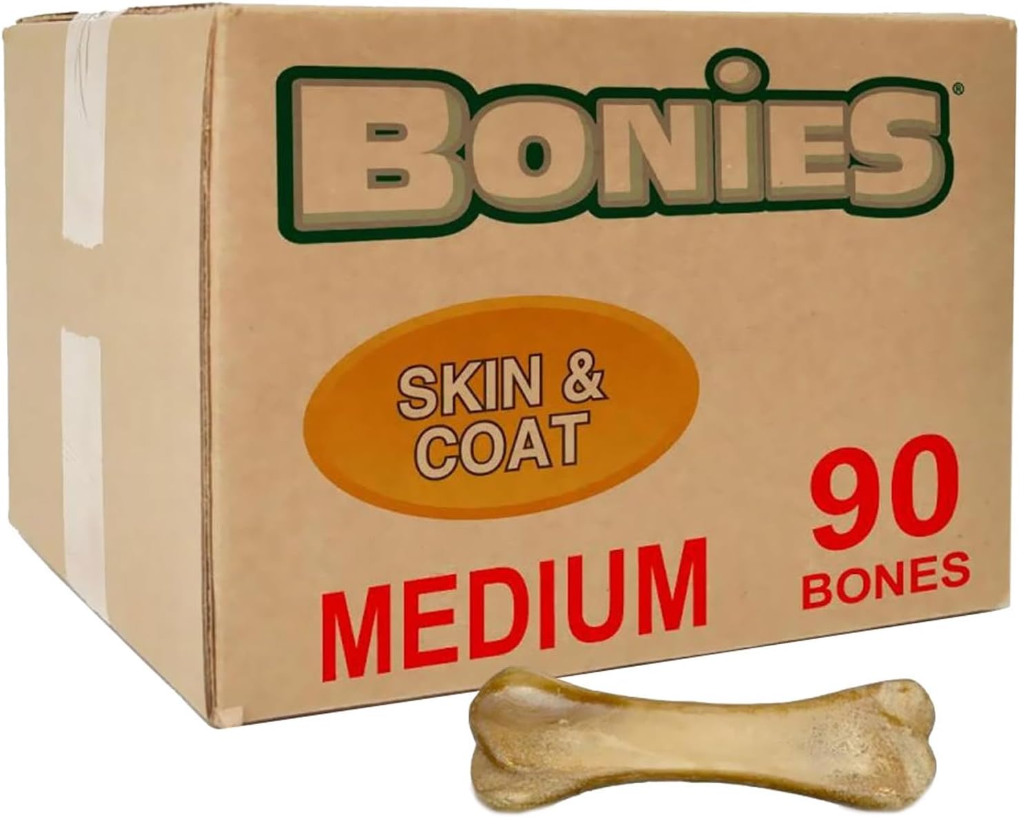 Bonies Skin and Coat Treats for Dogs, Promote Silky Coat and Healthy Skin, Healthy Teeth and Fresh Breath, Low Calories, Chicken Flavor, Medium, 90 Bones