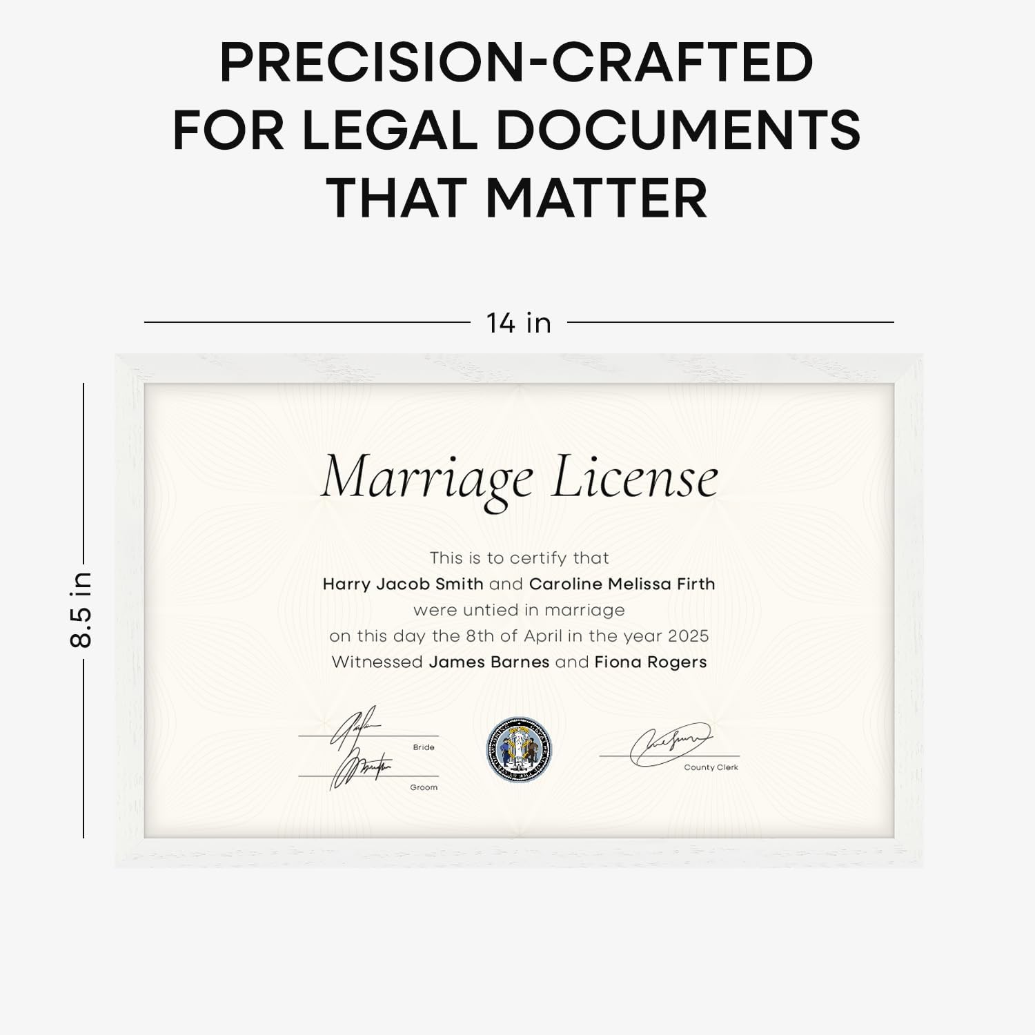 Homeforia 8.5x14 Marriage License Frame White, High End Oak 8.5x14 Certificate White Wood Frames, 8.5by14 Wooden Frame for Wall & Tabletop, 8.5 by 14 Picture Frames, Tempered Glass, Wall Kit, Set of 1