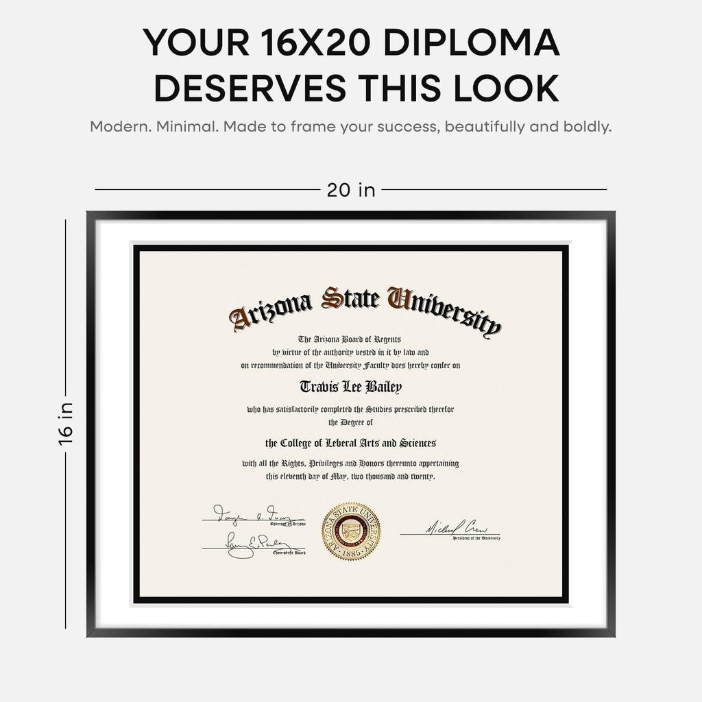 Homeforia Diploma Frame 16x20 Black, High End Metal 16 x 20 Black Certificate Frames with Mat 14 x 17, 20x16 Document Frame Matted to 14x17, Award Graduation Frames, Tempered Glass, Wall Kit, Set of 1