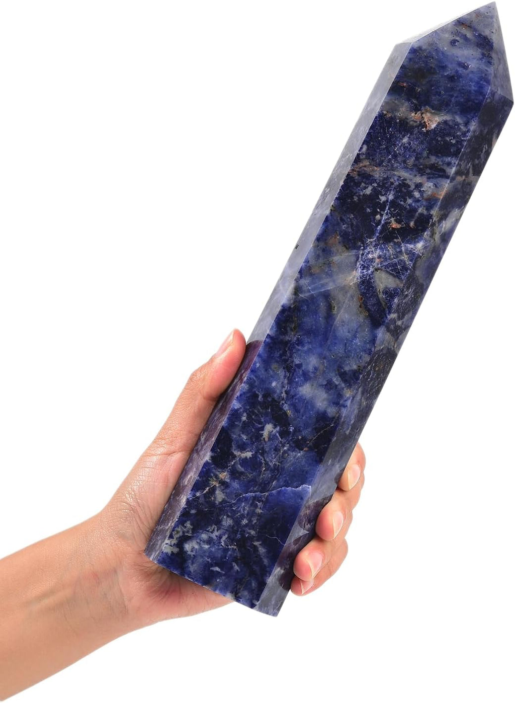 JIC Gem Extra Large Blue Sodalite Healing Crystal Obelisk Tower Points 6 Faceted Blue-Veins Stone Quartz Crystals Tower Wand Point Decor Reiki 3.5-4.0 Lbs