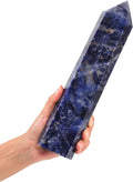 JIC Gem Extra Large Blue Sodalite Healing Crystal Obelisk Tower Points 6 Faceted Blue-Veins Stone Quartz Crystals Tower Wand Point Decor Reiki 3.5-4.0 Lbs