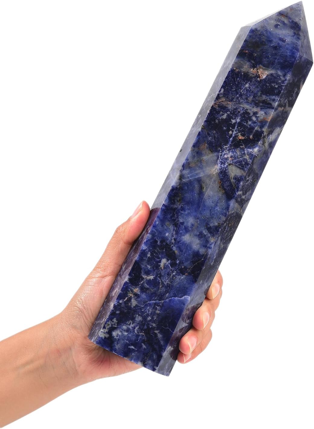 JIC Gem Extra Large Blue Sodalite Healing Crystal Obelisk Tower Points 6 Faceted Blue-Veins Stone Quartz Crystals Tower Wand Point Decor Reiki 3.5-4.0 Lbs