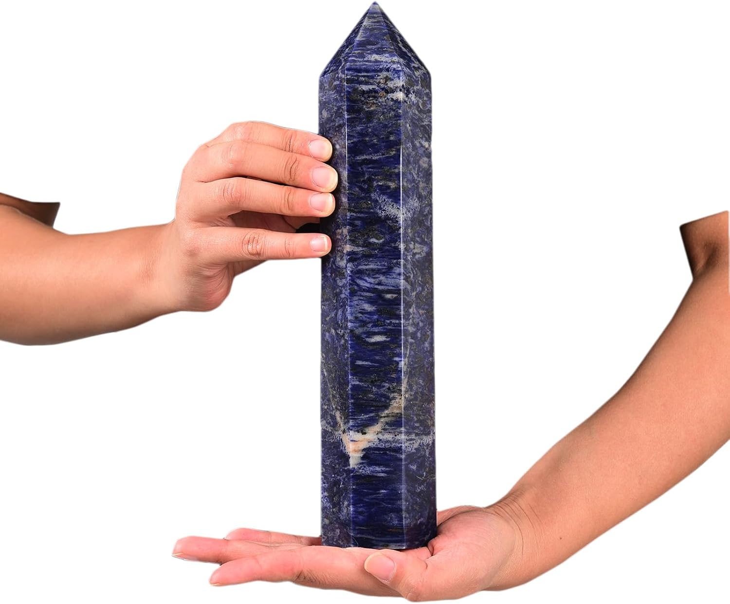 JIC Gem Large Blue Sodalite Obelisk Tower Points Healing Crystal Wand 6 Faceted Blue Quartz Crystals Tower Wand Home Decor Reiki Healing 2.6-3.0 Lbs