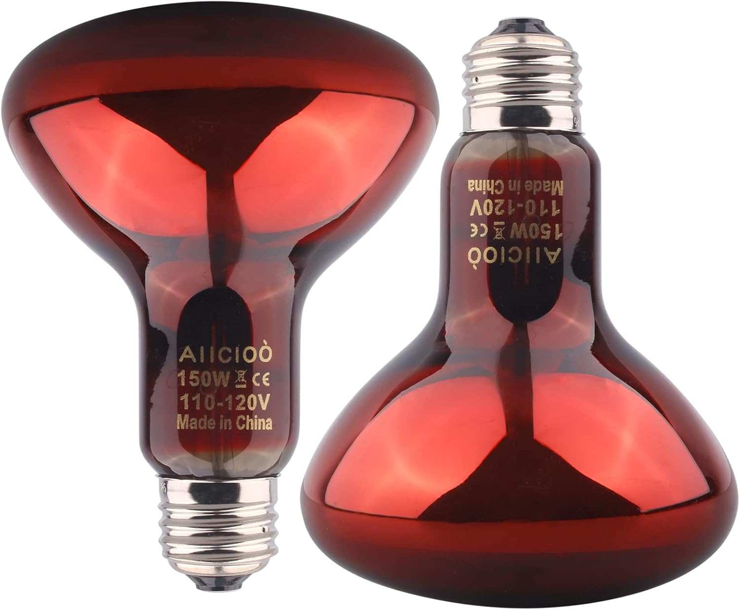 Aiicioo Reptile Red Night Light Bulb - 150W Reptile Heat Lamp Bulb Infrared Basking Spot Lamp for Bearded Dragon Lizard Turtle Hermit Crab Leopard Gecko Snake Chameleon Tank