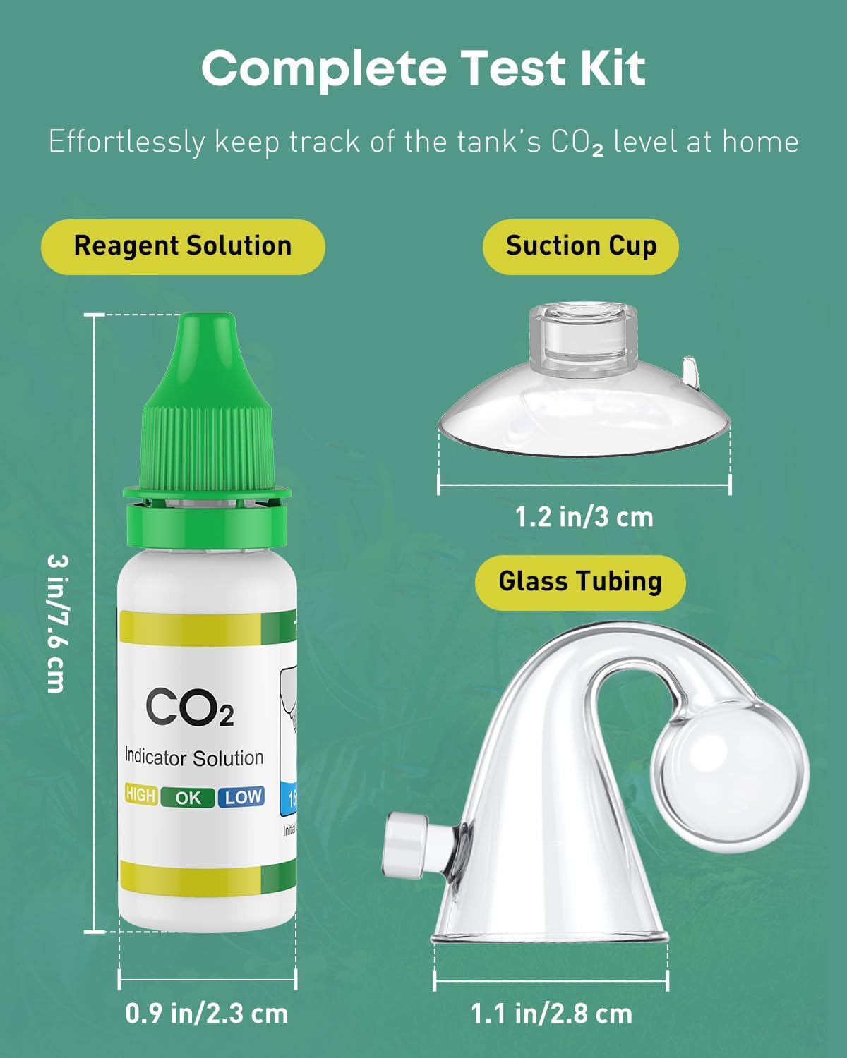Pawfly Glass CO2 Drop Checker for Aquarium CO2 Indicator for Planted Fish Tank CO2 Monitor Kit with Solution & Suction Cups CO2 Detector Aquarium CO2 Tester Fish Tank Carbon Dioxide Checker