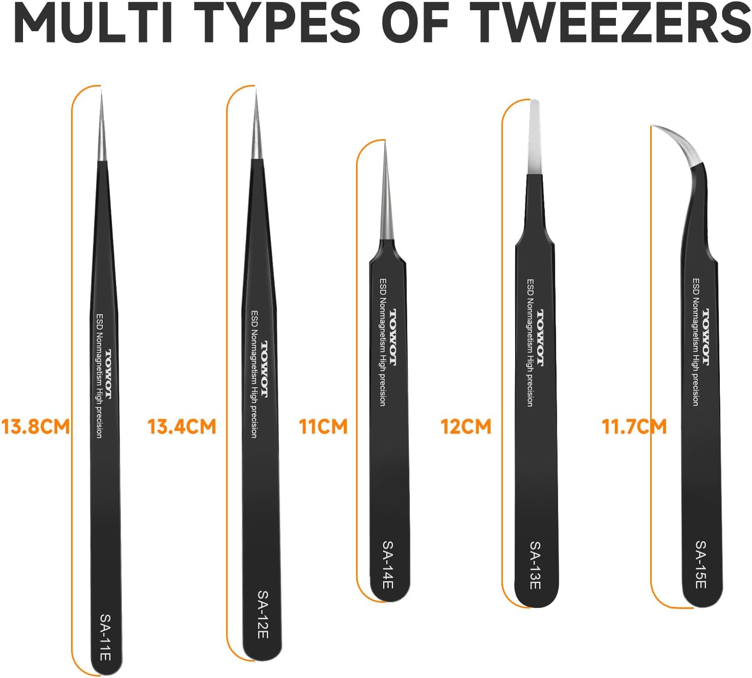 TOWOT Precision Tweezers, Upgraded Anti-Static Stainless Steel for Electronics, Craft, Soldering, and Experimental Work, Jewelry Making Curved Tweezers