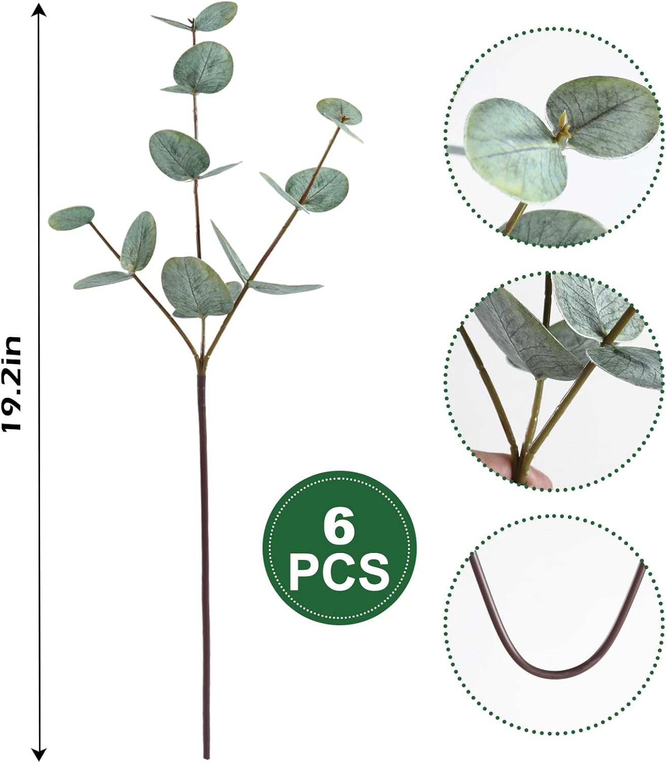 6pcs Real Touch Artificial Eucalyptus Stems Dual-Sided Lifelike Leaves Fake Eucalyptus Plants for Wedding Flower Arrangement Centerpiece Bouquet Home Office Decor(Gray Green)