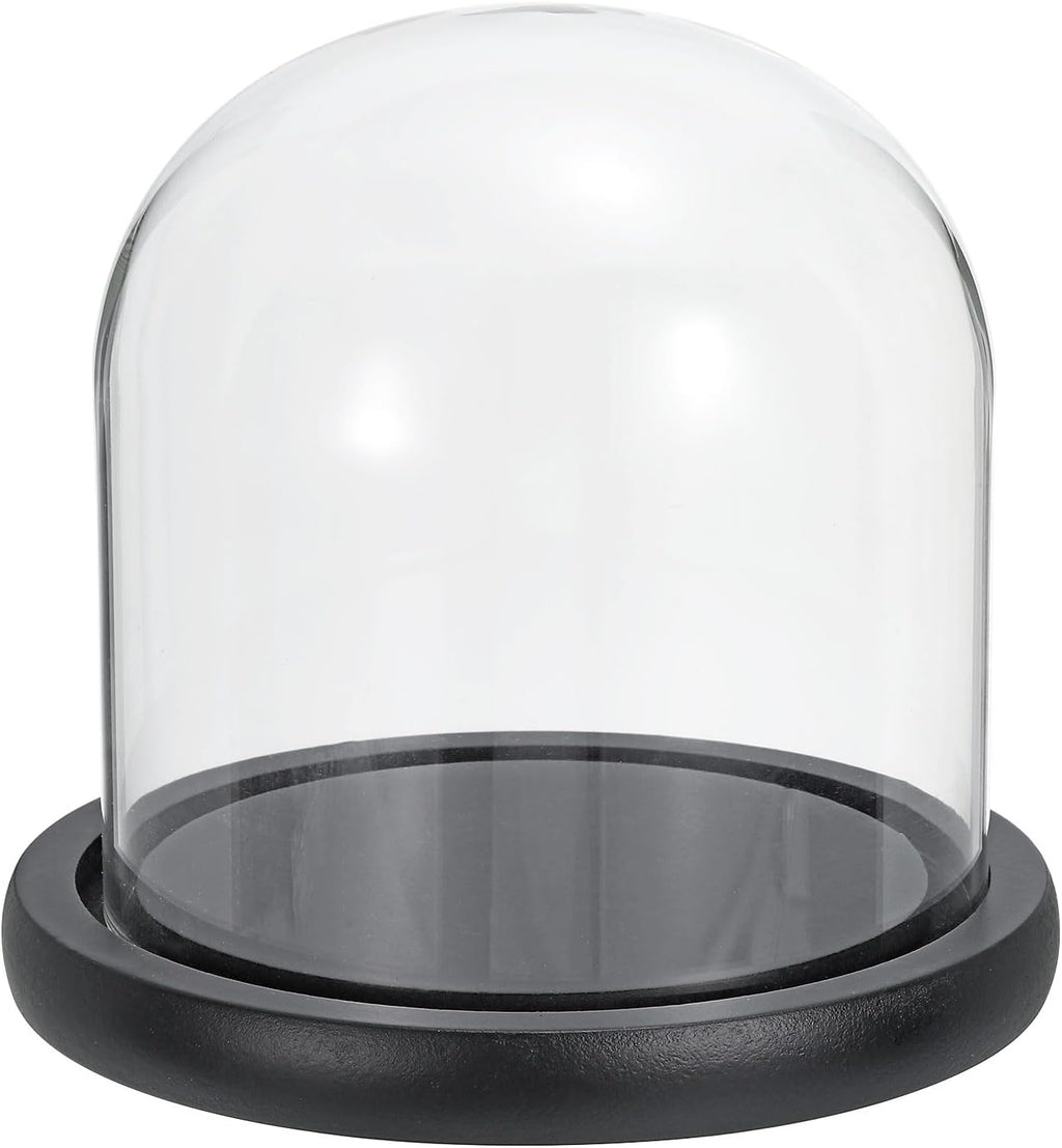 PATIKIL 6.1"x4.7" Clear Cloche Glass Dome, Glass Bell Jar Display Case Tabletop Centerpiece with Black Wooden Base for Christmas Home Decor