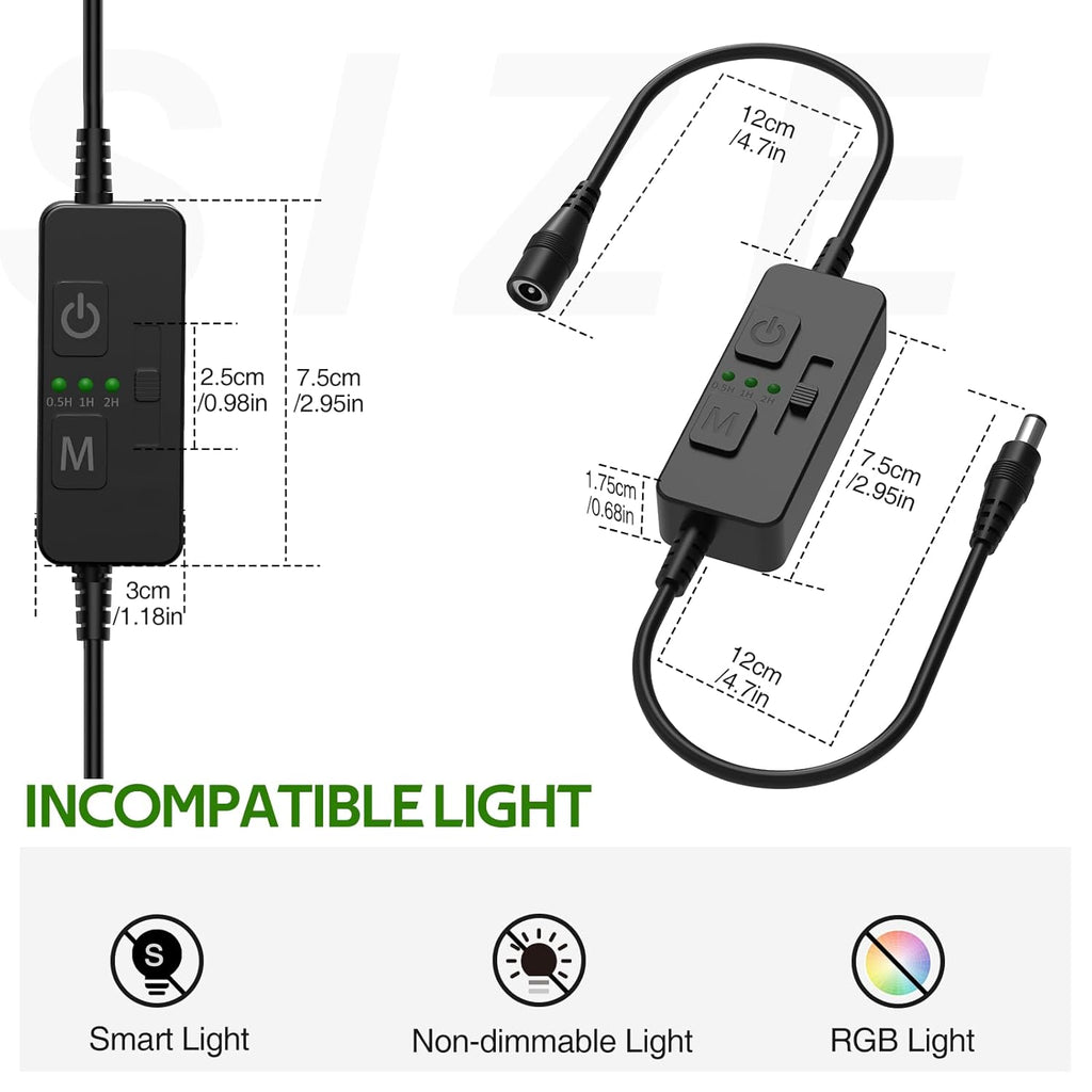 AIBOO Single Color Slider Dimmer with Timer - PWM 1pc DC 5V/12V/24V LED Controller, 36W Max, Slide Brightness Control & Auto-Off for LED Strip Lights, Closet, Counter, Aquarium Lighting (Black)
