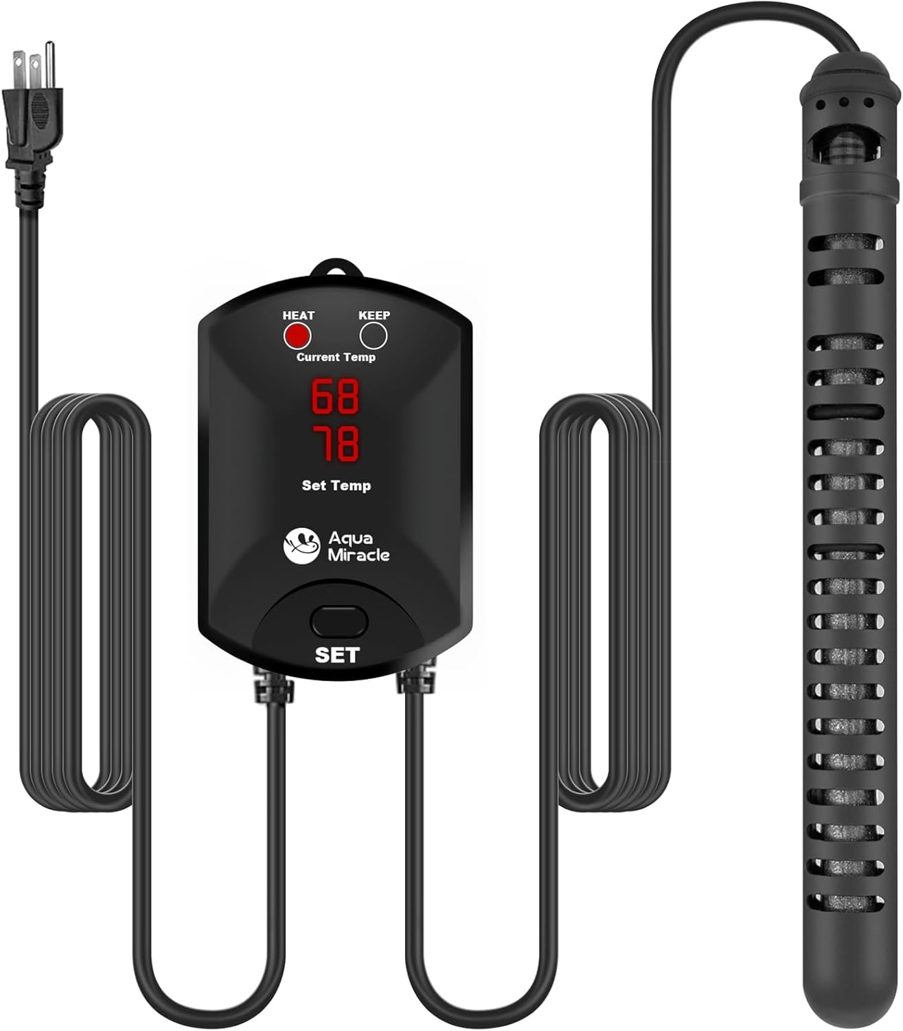 AquaMiracle Aquarium Heater Fish Tank Heater 300W with Dry-Run/Overheating Protection and Memory Function, External Thermostat with LED Digital Display, for Tanks 40-75 Gallons