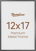 Heimlove 12x17 Metal Picture Frame,Black Aluminum Photo Frames-Real Tempered Glass,Wall Gallery Poster Puzzles Artwork frame Mounting Horizontally or Vertically Decor for Wall-1Pack