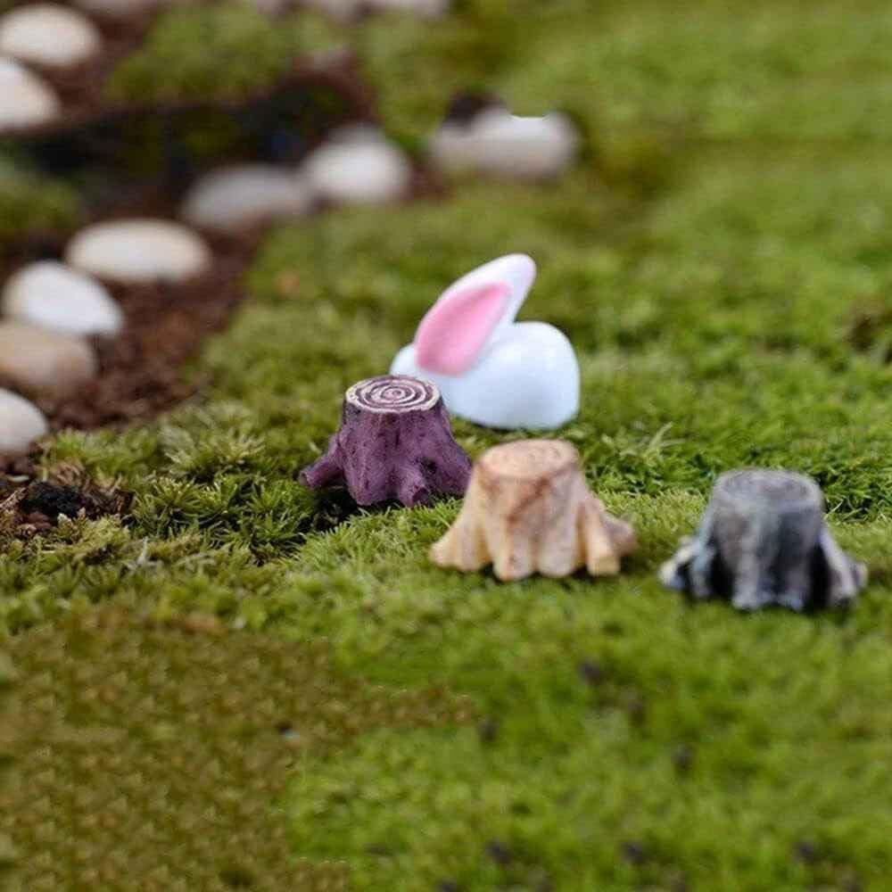 4Pcs Artificial Tree Stump Mini Garden Figurines Stumps Ornaments, Mini Root Stump Fairy Garden Miniatures Gnomes Moss Terrariums Resin Crafts Figurines for Home Deco