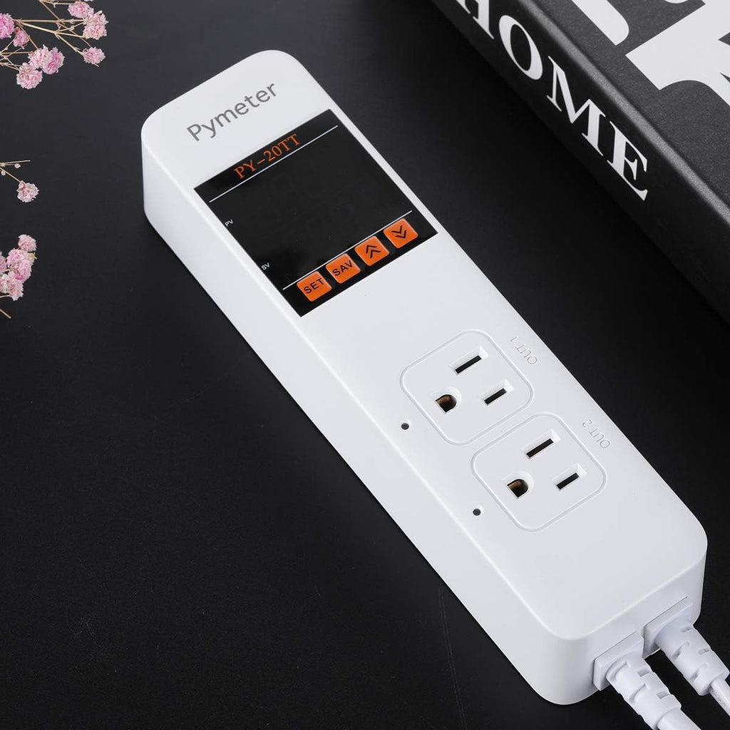 2 in 1 Digital Temperature Controller Dual Outlet Heat Mat Thermostat Reptile Greenhouse Heater Home Brewing Freezer Cooling Heating Pad Control 16A 1920W