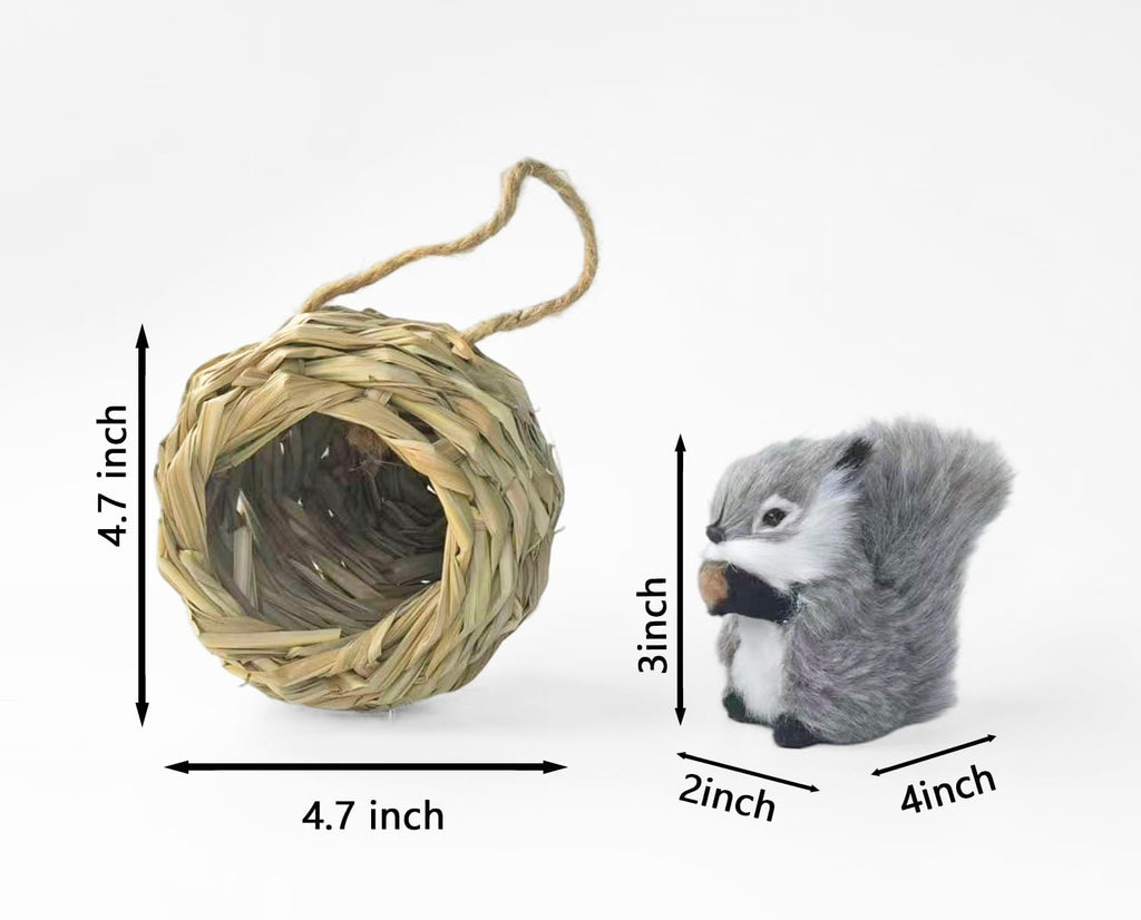 3D Forest Animals Ornaments for Christmas Tree Woodland Furry Animal Ornament Handmade Bird Nest with Plush Animal for Xmas Tree Faux Fur Animals Hanging Decoration (5" Nest & Grey Squirrel)