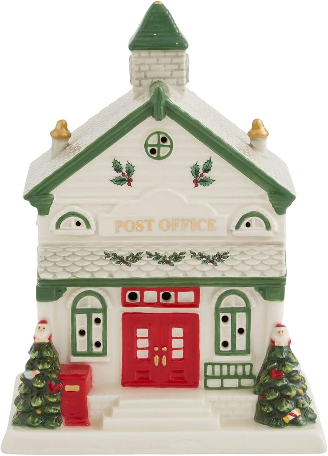 Spode Christmas Tree Miniature Village Figural Decoration, LED Lighted Christmas Village Set, Ceramic Holiday Decor - Dolomite Collectible for Indoor Display (Post Office)