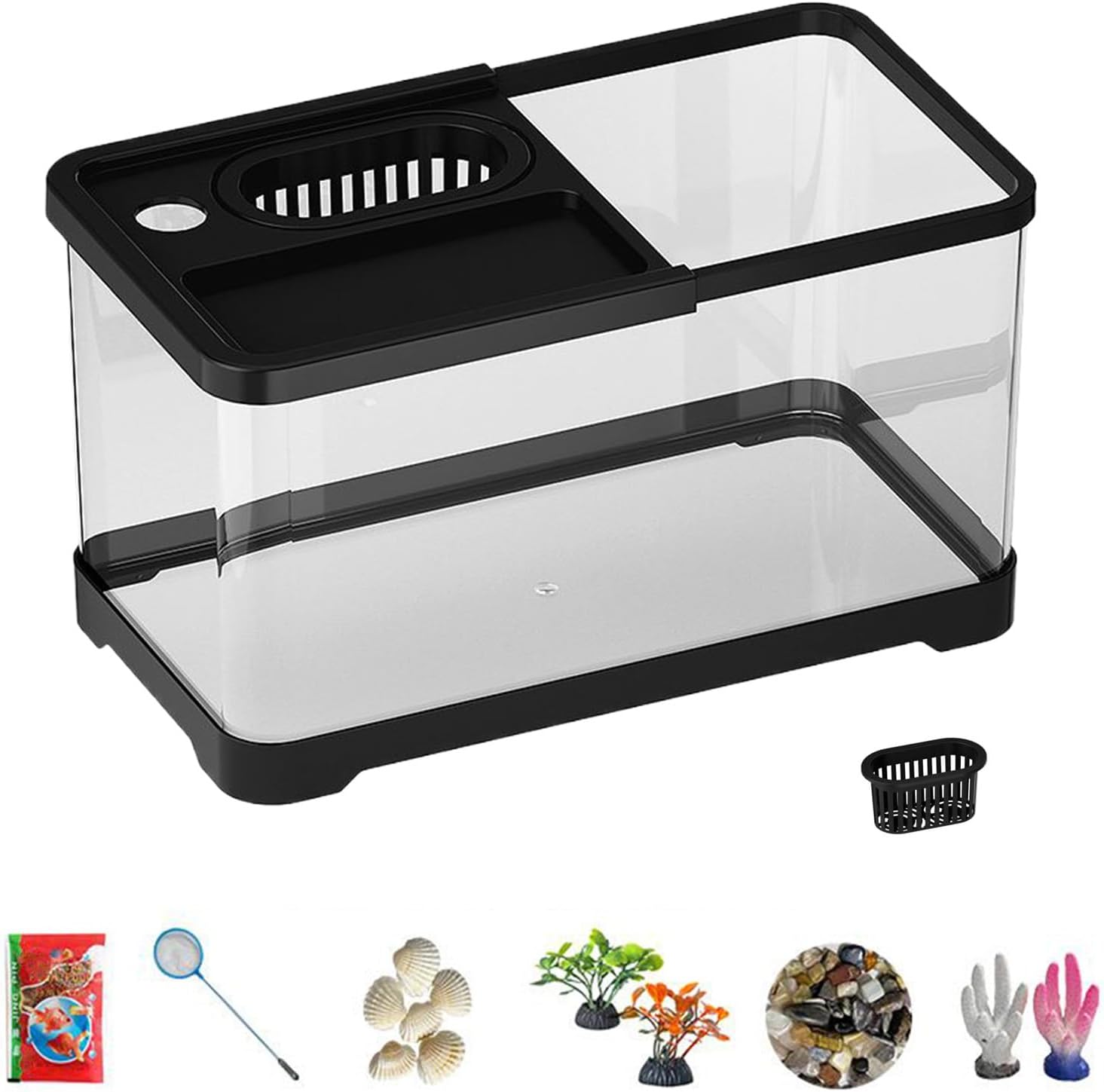 Fish Tank Kit with Accessories - Starter Aquarium Set, Underwater Landscape Decoration, Compact Glass Tank | Aquarium Setup for Den Living Room Dorm Kids Room Small Fish Habitat Decoration