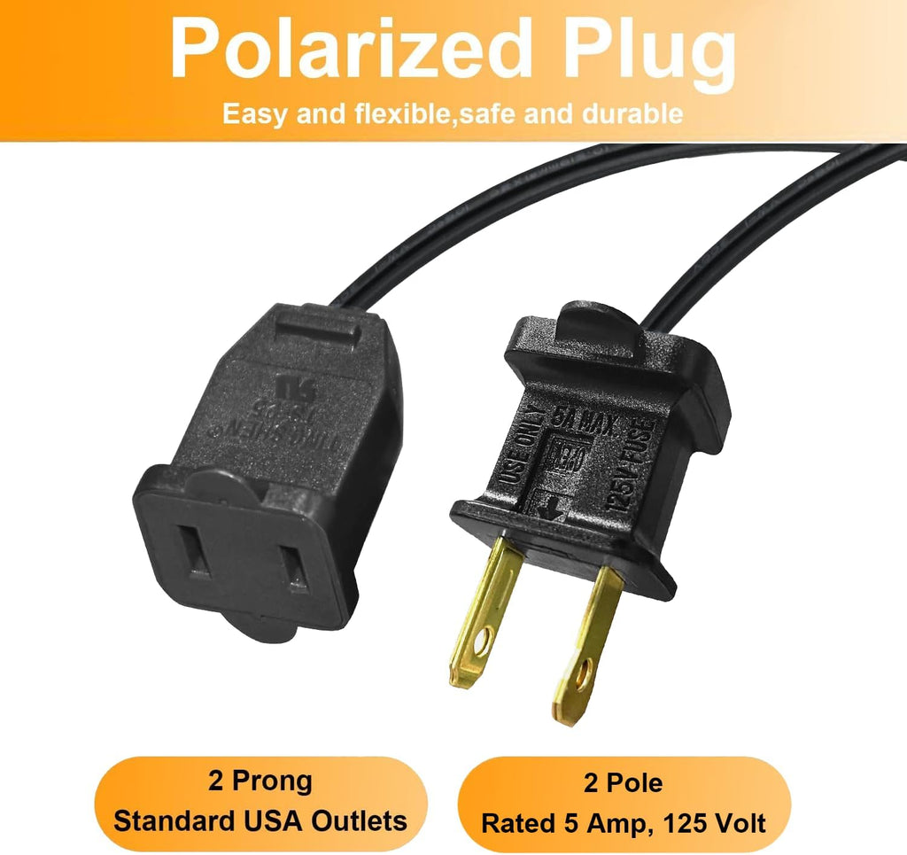 3 Pack Black Extension Cord 6 Feet Polarized Halloween Christmas Extension Cord 2 Prong with Polarized Plug for Connect/Extend Halloween Christmas Light, 5Amps, 120Volt, 432Watt (Total 18 Feet)