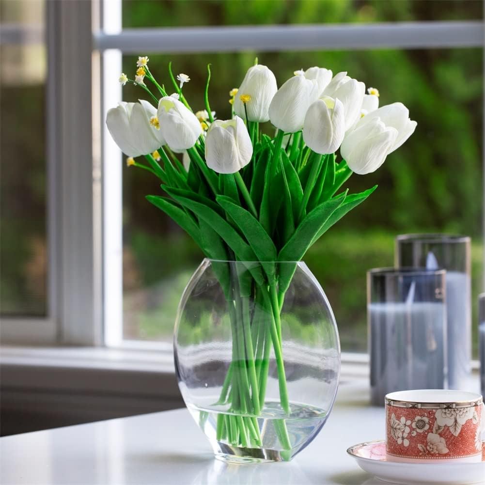 Enova Floral Unique Moon Bowl Glass Flowers Vases, H 6.50" W 3.5" L7.0 Clear Floral Container with Oval Eye Shape Opening for Desktop Decor (1 Piece)