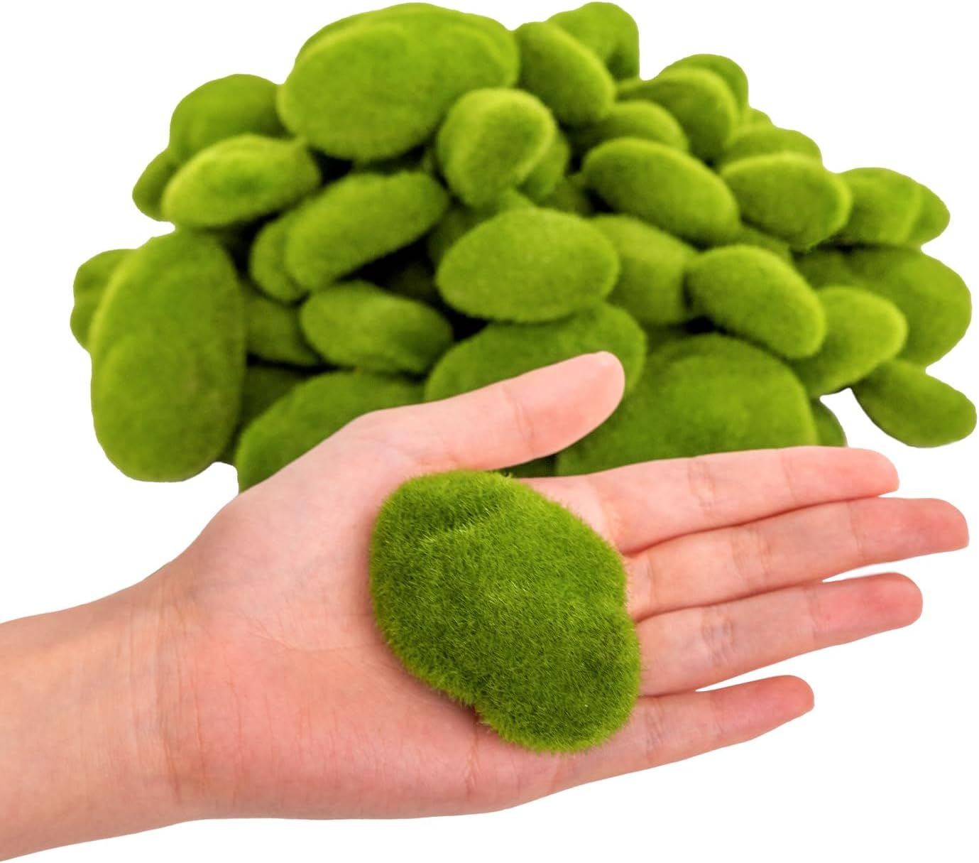 Fuxdre 50PCS Artificial Moss Rocks, 5 Size Fake Green Moss Balls, Green Moss Covered Stones, Faux Moss Decor for Floral Arrangements, Wedding Decorations, Home Decor, Fairy Gardens and Crafting