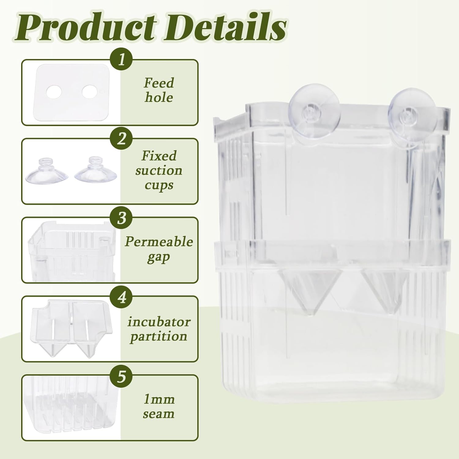 2 Pieces Floating Fish Breeder Box for Aquarium Divider, Transparent Fish Isolation Breeding Box with Suction Cups, Shrimp Tank Hatchery Fry Incubator for Clownfish Betta Guppy Acclimation