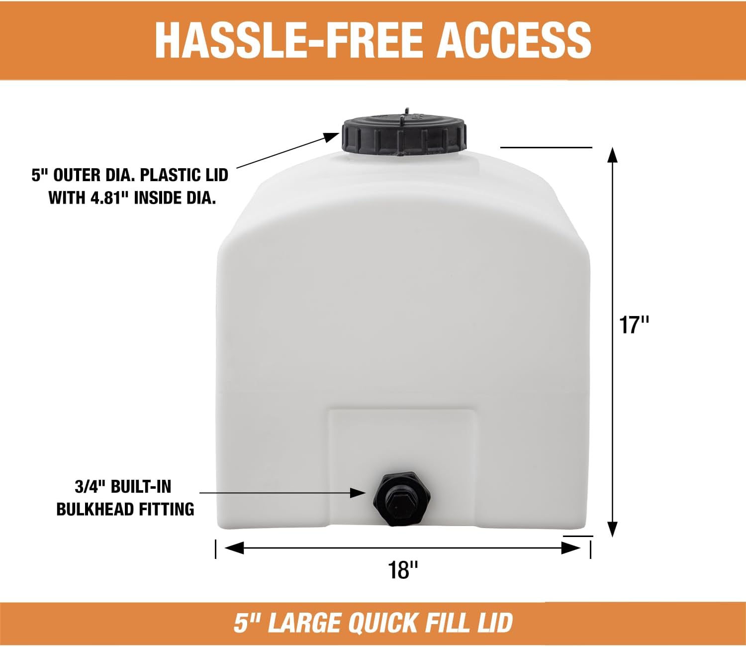 RomoTech 82123899 Polyethylene Domed Reservoir Water Tank, 26 gallon, Made In The USA Poly Tank For Water and Non-Flammable Liquids, Rust and Corrosion Proof