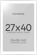 Homeforia Silver Poster Frame 27x40, High End Metal Large Picture Frame with Mat 24 x 36 Photo, Silver Movie Frames Matted to 24x36, 40x27 Thin Frames, Tempered Glass, Wall Kit, Set of 1