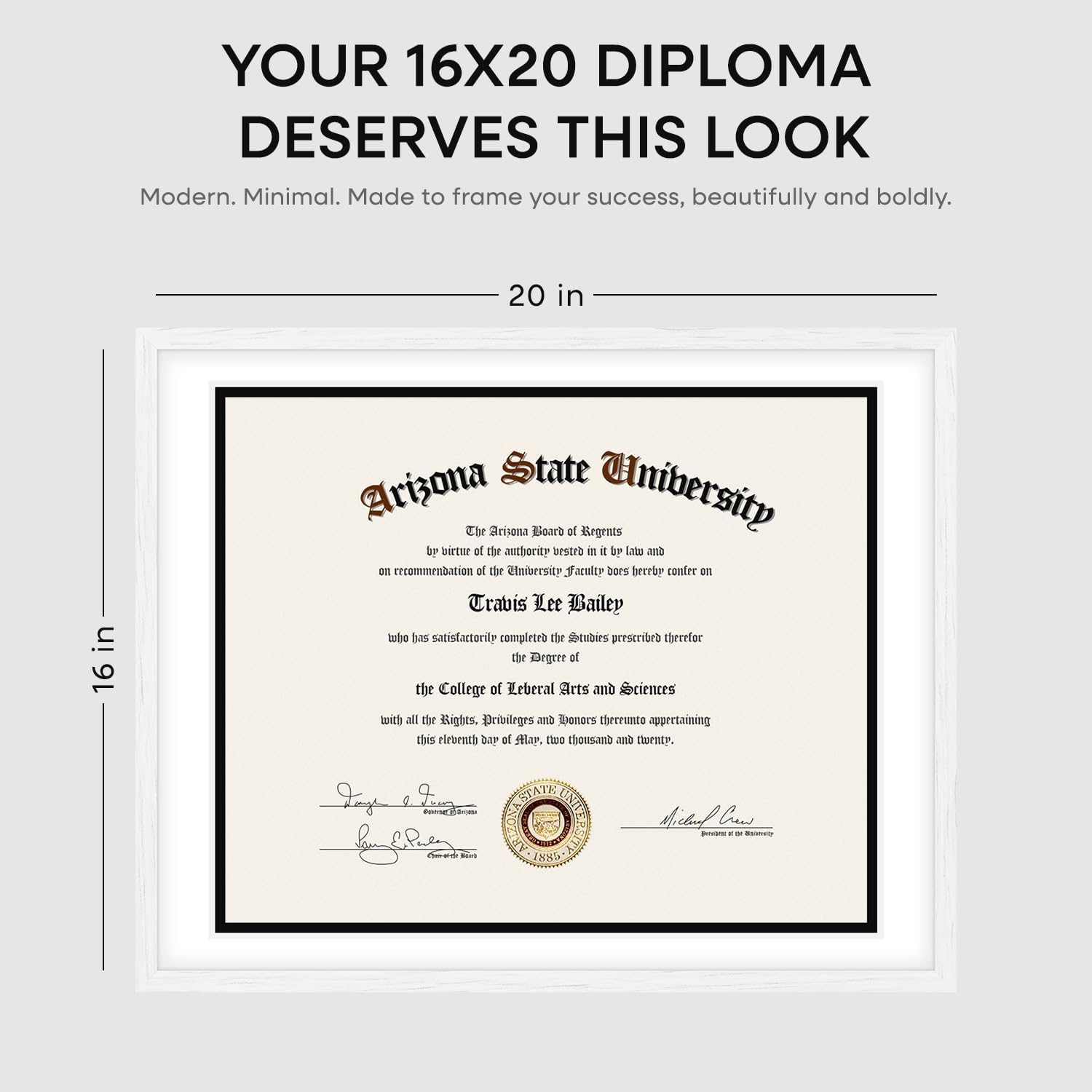 Homeforia 16x20 Diploma White Frame, High End Oak 16 x 20 Certificate Wood Frames with Mat 14 by 17 inch, 20x16 Document Frame Matted to 14x17, Wooden Degree Frames, Tempered Glass, Wall Kit, Set of 1